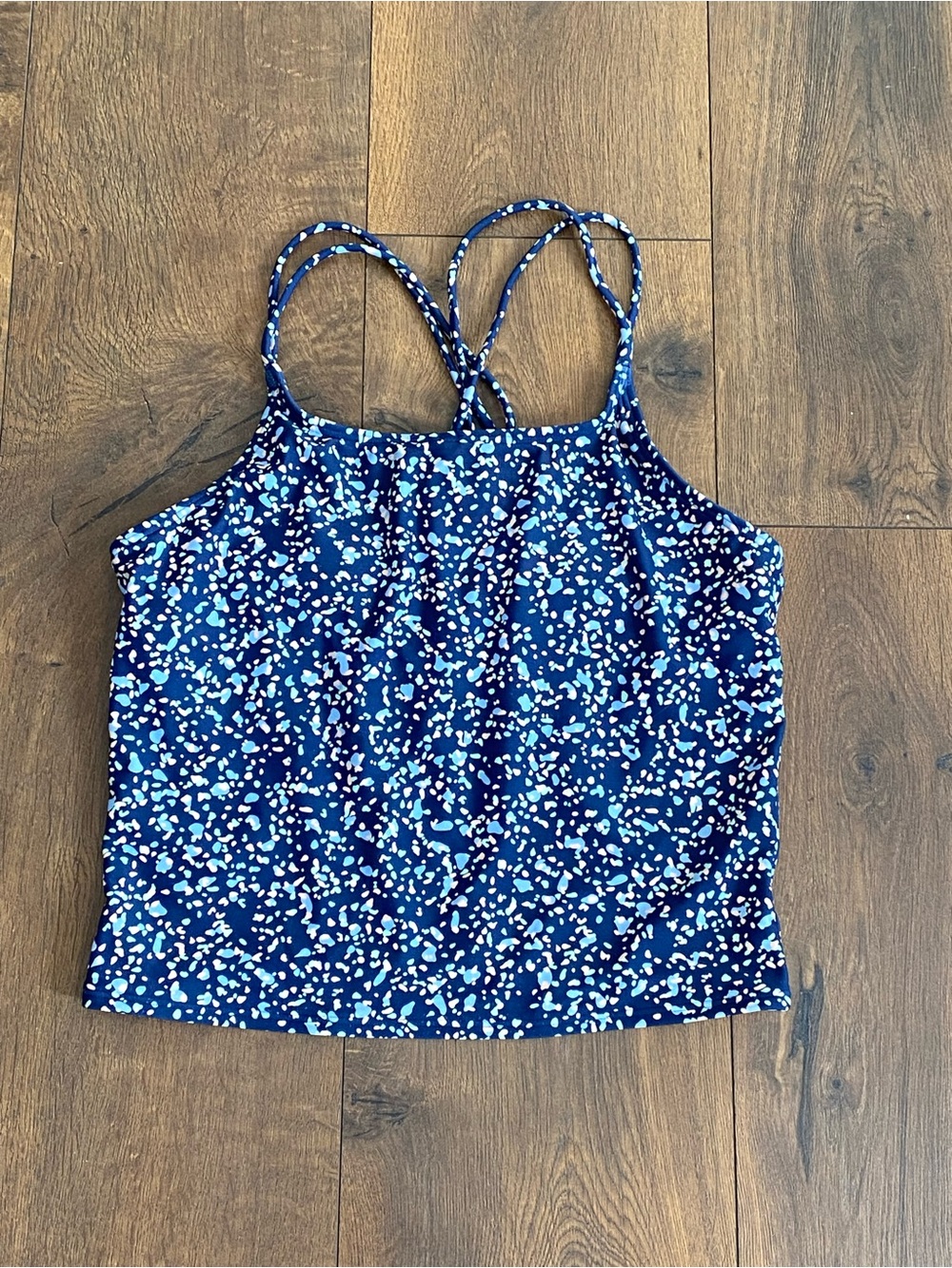Athleta Girl Gold Coast Crop Tankini Swim Top Navy Confetti XXL (16)